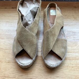 Kanna Tan Suede Espadrille Shoes with Crisscross Straps